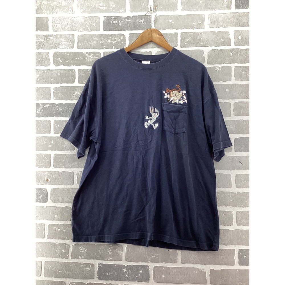 Vintage 2000 Warner Bros Studio Store Bugs Bunny Taz Bowling Pocket T-Shirt XL